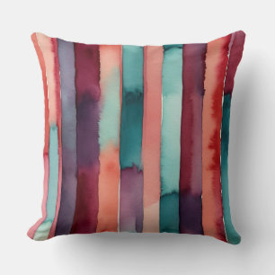 Teal, burgundy, peach and purple stripes throw pillow