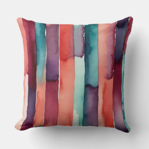 Teal, burgundy, peach and purple watercolor throw pillow