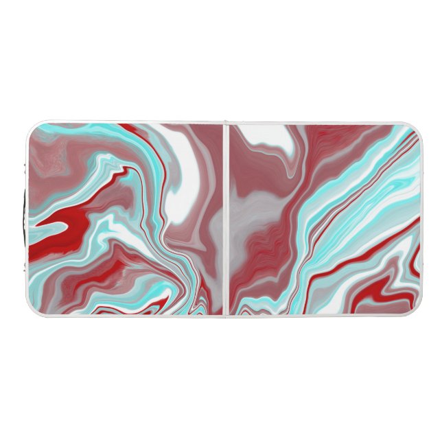 Teal, Burgundy, Red and White Marble Swirls   Beer Pong Table (Top)