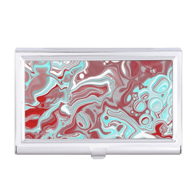 Teal, Burgundy, Red and White Marble Swirls  Business Card Case (Front)