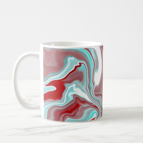 Teal Burgundy Red and White Marble Swirls   Coffee Mug