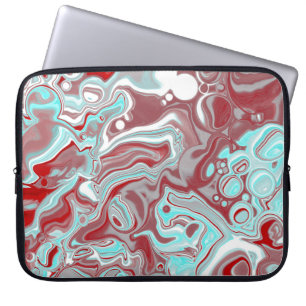 Teal, Burgundy, Red and White Marble Swirls Laptop Sleeve
