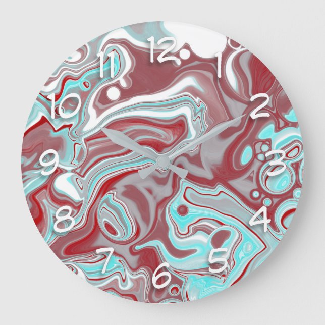 Teal, Burgundy, Red and White Marble Swirls  Large Clock (Front)