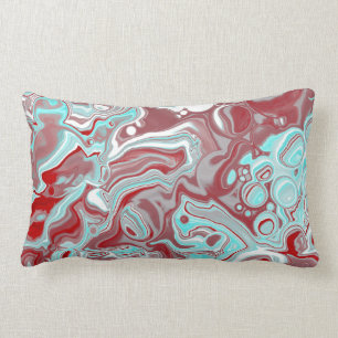 Teal, Burgundy, Red and White Marble Swirls Lumbar Pillow
