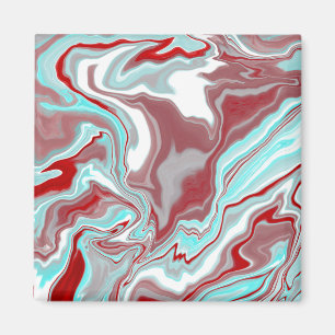 Teal, Burgundy, Red and White Marble Swirls   Magnet