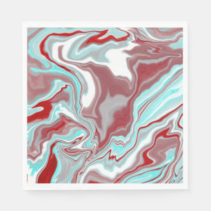 Teal, Burgundy, Red and White Marble Swirls Napkins