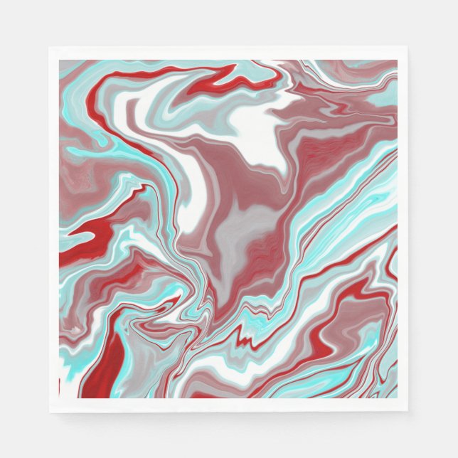 Teal, Burgundy, Red and White Marble Swirls   Napkins (Front)