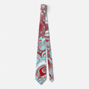 Teal, Burgundy, Red and White Marble Swirls Neck Tie