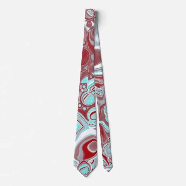 Teal, Burgundy, Red and White Marble Swirls  Neck Tie (Front)