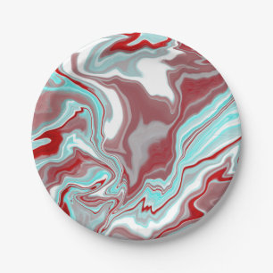 Teal, Burgundy, Red and White Marble Swirls Paper Plates