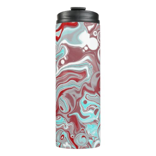 Teal Burgundy Red and White Marble Swirls   Thermal Tumbler
