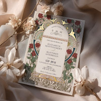 Teal Burgundy Red Gold Wedding Art Nouveau