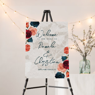 Teal, Burgundy, Rose Gold Wedding Welcome Sign