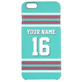 Teal Burgundy White Team Jersey Custom Number Name Clear Iphone 6 Plus Case by FantabulousCases at Zazzle