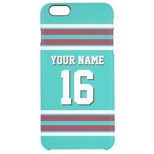 Teal Burgundy White Team Jersey Custom Number Name Clear iPhone 6 Plus Case