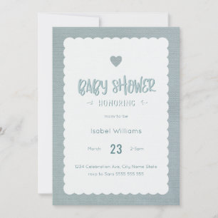Teal Burlap Baby Shower Invitation - Blank Reverse