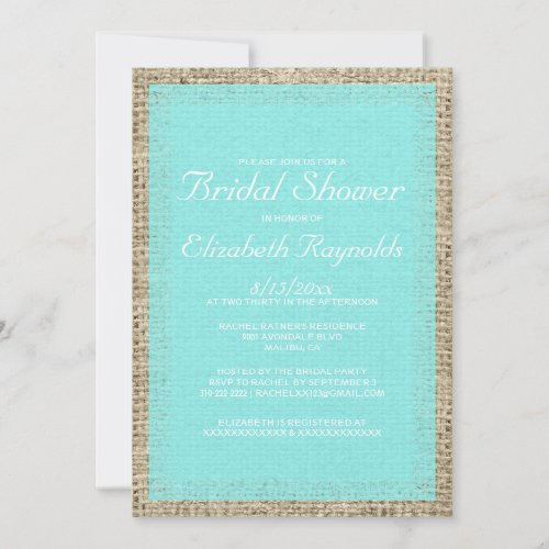Teal Burlap Bridal Shower Invitations