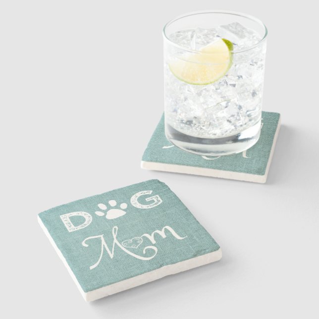 Teal Burlap Dog Mom Coaster (Side)