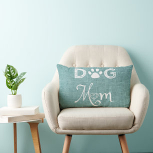 Teal Burlap Dog Mom Lumbar Pillow