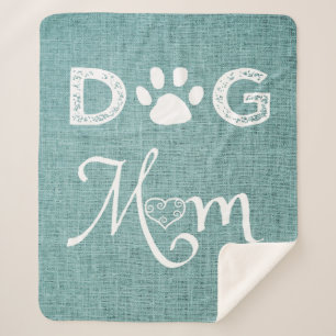 Teal Burlap Dog Mom Sherpa Blanket