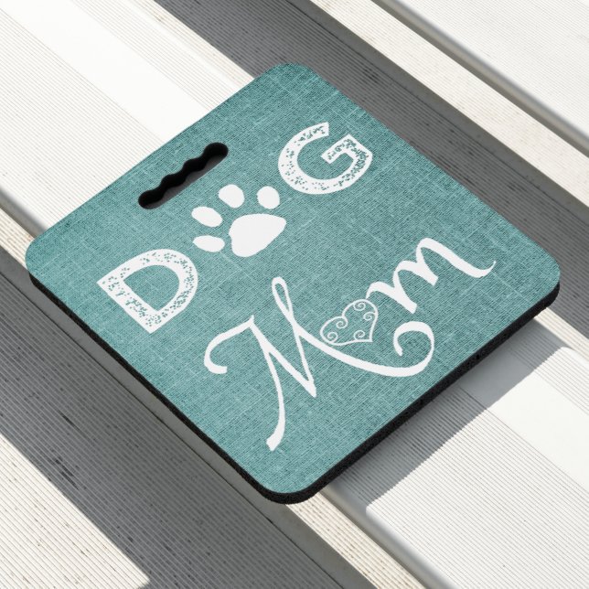 Teal Burlap Dog Mom Stadium Seat Cushion (In Situ)