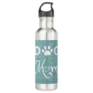 Teal Burlap Dog Mom Water Bottle