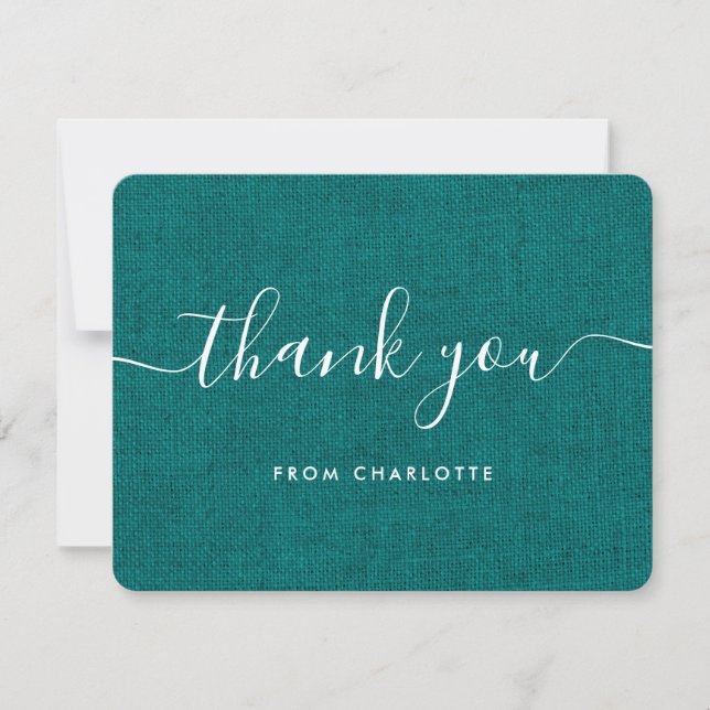 Teal Burlap Wedding Bridal Shower Birthday Country Thank You Card (Front)
