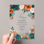 Teal, Burnt Orange &amp; Champagne Floral Wedding Acrylic Invitations