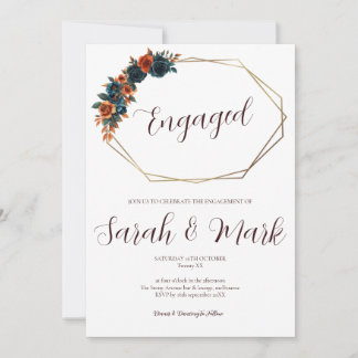 Teal Burnt Orange Engagement Invitation Template
