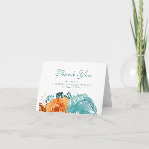 Teal Burnt Orange Fall Floral Thank You Card