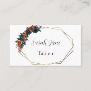 Teal & Burnt Orange Flat Wedding Place Card