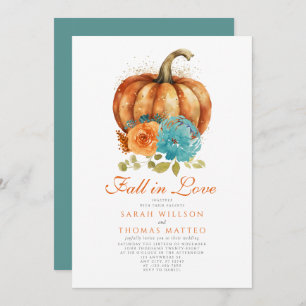 Teal Burnt Orange Floral Fall In Love Floral Invitation