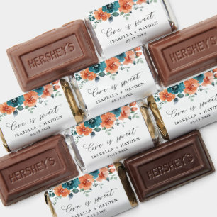 Teal Burnt Orange Floral Rust Flower Love is Sweet Hershey's Miniatures