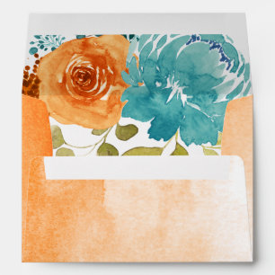 Teal burnt Orange Floral Terracotta Wedding Envelope