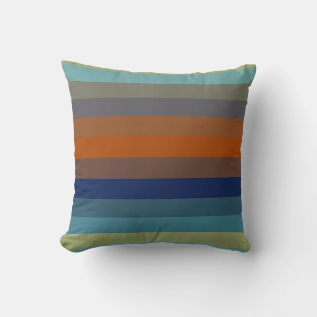 Teal & Burnt Orange Horizontal Stripes Throw Pillow (Front)