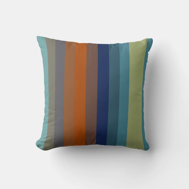 Teal & Burnt Orange Horizontal Stripes Throw Pillow (Front)