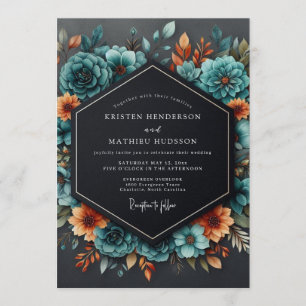 Teal Burnt Orange Moody Wedding Invitation