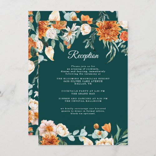 Teal Burnt Orange Rustic Fall Wedding Reception Enclosure Card