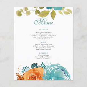 Teal Burnt Orange Terracotta Fall Wedding Menu Flyer