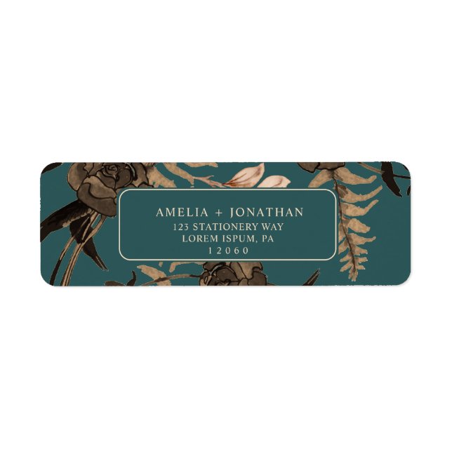 Teal Burnt orange terracotta floral fall wedding  Label (Front)