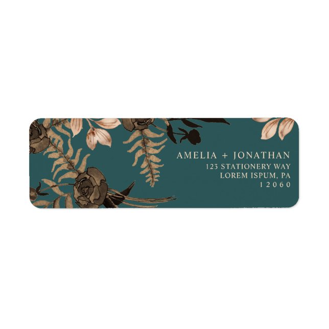 Teal Burnt orange terracotta floral fall wedding  Label (Front)