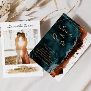 Teal & Burnt Orange Watercolor Save The Date