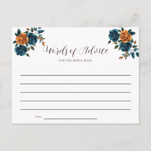 Teal & Burnt Orange Wedding Words of Advice Card