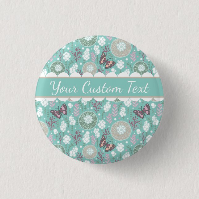 Teal Butterflies and Bubbles Button (Front)