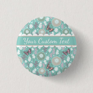 Teal Butterflies and Bubbles Button