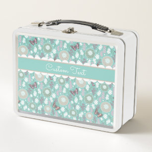 Teal Butterflies and Bubbles Metal Lunch Box