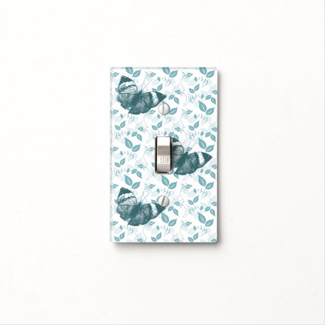 Teal Butterflies Light Switch Cover (In Situ)