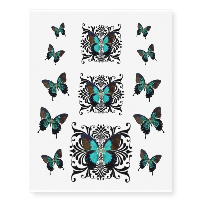 Teal Butterflies Mixed - Temporary Tattoos (Front)