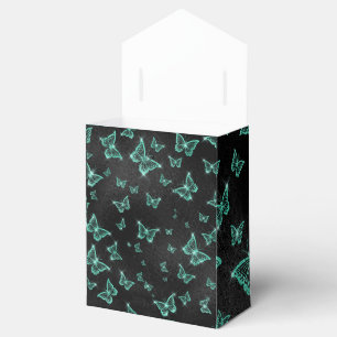Teal Butterflies On Black Favor Boxes