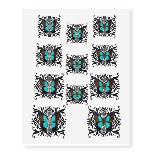 Teal Butterflies - Temporary Tattoos (Front)